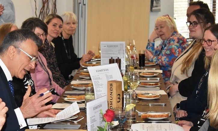 3Dr Nikos Savvas (left) praises staff for their efforts during a long service dinner for Eastern Education Group staff held at Edmunds Restaurant