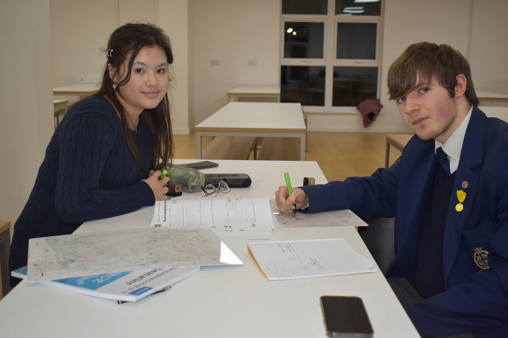 Emily Houlder from Abbeygate with George Gribble from County High during the maths project between the two educational establishments