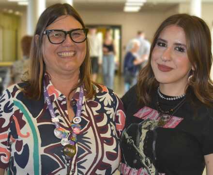 2   Louise from Restore with Cia   Cia and her mum received support from Restor for nine months and Cia shared her story at the charity fundraiser