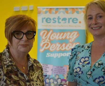 1   Katherine from Restore and Lou Gridley from Abbeygate during the fundraiser held at the sixth form in Bury